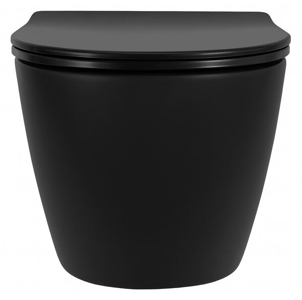 Rea Carlo Mini Tornado NF, fali WC-csésze 490x365x350mm + WC-ülőke, matt fekete, REA-C3000