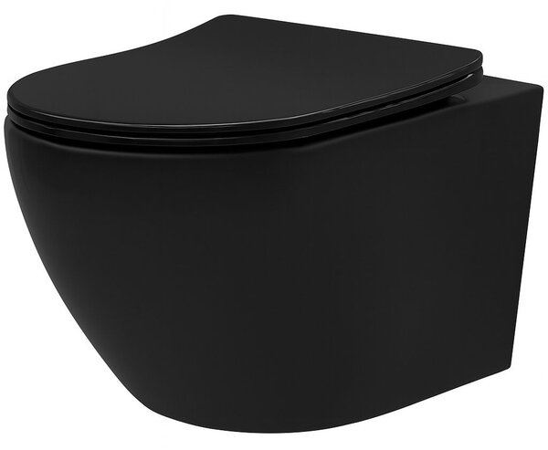 Rea Carlo Mini Tornado NF, fali WC-csésze 490x365x350mm + WC-ülőke, matt fekete, REA-C3000