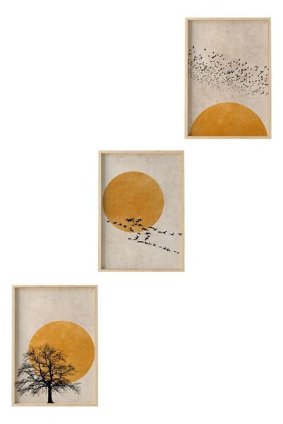 Huhu147 keretezett MDF falikép, 35 x 50 cm, 3 db-os szett