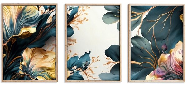 Huhu217 keretezett MDF falikép, 50 x 70 cm, 3 db-os szett