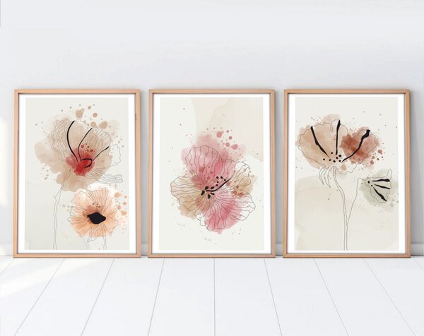 Huhu205 keretezett MDF falikép, 50 x 70 cm, 3 db-os szett