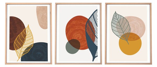 Huhu209 keretezett MDF falikép, 50 x 70 cm, 3 db-os szett