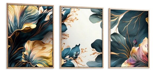 Huhu217 keretezett MDF falikép, 50 x 70 cm, 3 db-os szett