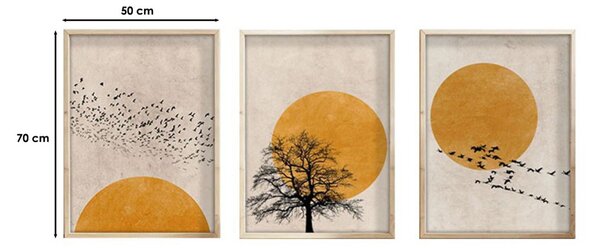 Huhu147 keretezett MDF falikép, 50 x 70 cm, 3 db-os szett