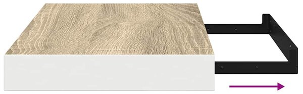 Tölgyszínű és fehér MDF lebegő fali polc 50 x 23 x 3,8 cm