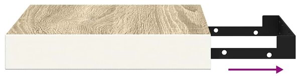 Tölgyszínű és fehér MDF lebegő fali polc 23 x 23,5 x 3,8 cm