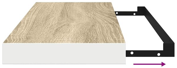 Tölgyszínű és fehér MDF lebegő fali polc 60 x 23,5 x 3,8 cm