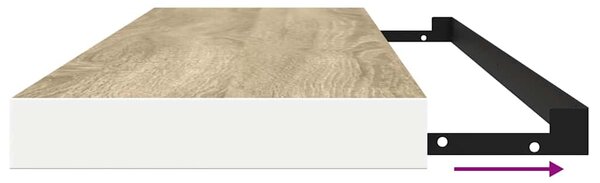 Tölgyszínű és fehér MDF lebegő fali polc 120 x 23,5 x 3,8 cm