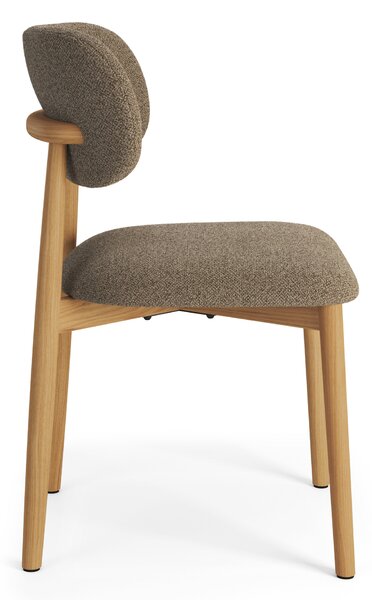 MAZZONI EXPORT ALMO Barna Taupe (Monza 40 szövet)/lakkozott tölgyfa váz - RETRO BOUCLÉ FA SZÉK NAPPALIBA ÉTKEZŐBE KONYHÁBA