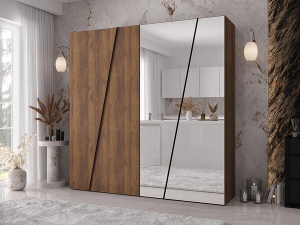 Gardróbszekrény Hartford 635, Laminált forgácslap, 202x200x50cm, Dió, Fekete