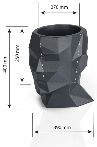 Designer kaspó monumo adonis 40cm magasság antracit