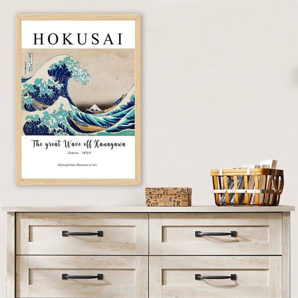 Hokusai A nagy hullám Kanagavánál keretezett falikép, 35 x 45 cm