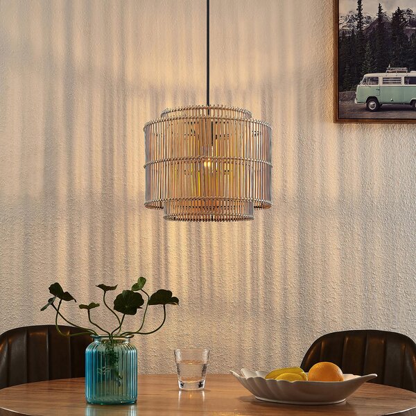 Függőlámpa Lindby, Bridga, dimmable, Fa, Nappali, Bambusz, Boho