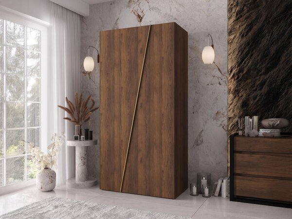 Gardróbszekrény Hartford 639, Laminált forgácslap, 202x100x50cm, Dió, Aranysárga