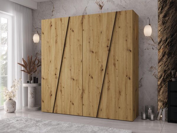 Gardróbszekrény Hartford 640, Laminált forgácslap, 202x200x50cm, Artisan tölgy, Fekete