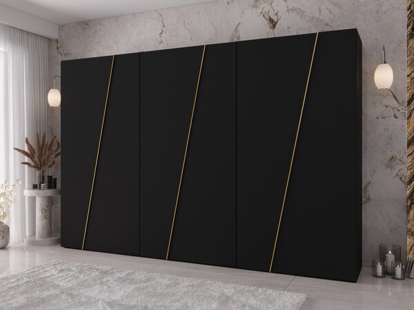 Gardróbszekrény Hartford 641, Laminált forgácslap, 202x300x50cm, Aranysárga, Fekete