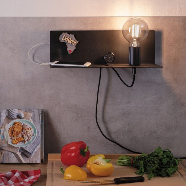Fali Lámpa Paulmann, Devara, dimmable, Fekete, Hálószoba, Fém, Modern