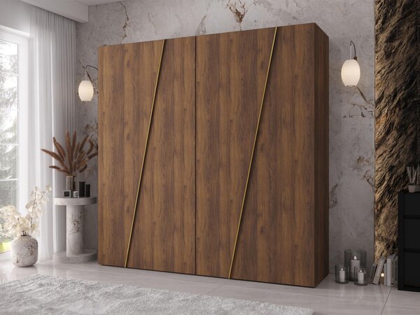 Gardróbszekrény Hartford 640, Laminált forgácslap, 202x200x50cm, Dió, Aranysárga