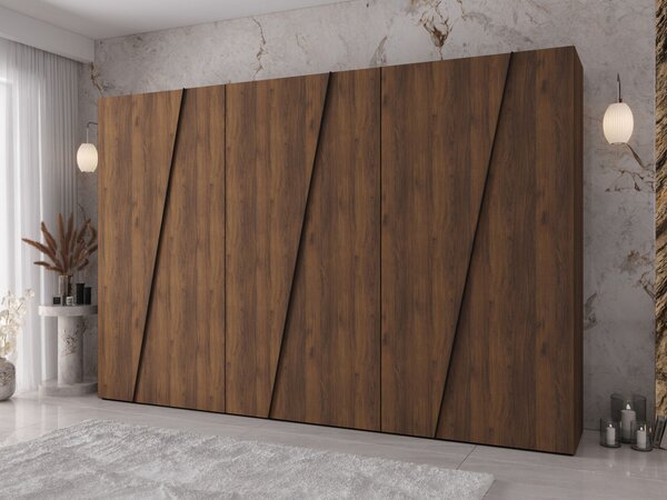 Gardróbszekrény Hartford 641, Laminált forgácslap, 202x300x50cm, Dió, Fekete