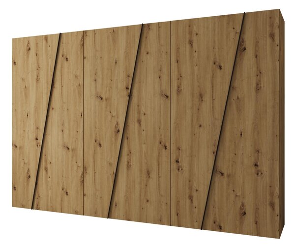 Gardróbszekrény Hartford 641, Laminált forgácslap, 202x300x50cm, Artisan tölgy, Fekete