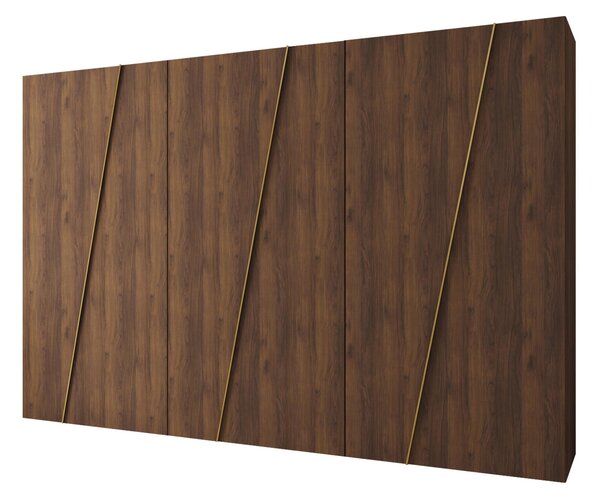 Gardróbszekrény Hartford 641, Laminált forgácslap, 202x300x50cm, Dió, Aranysárga