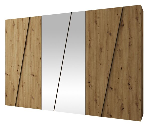 Gardróbszekrény Hartford 642, Laminált forgácslap, 202x300x50cm, Artisan tölgy, Fekete