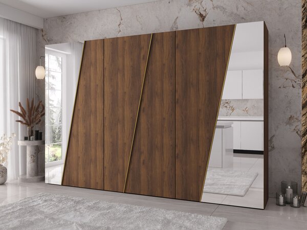 Gardróbszekrény Hartford 642, Laminált forgácslap, 202x300x50cm, Dió, Aranysárga