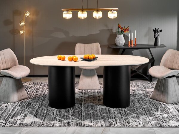 Asztal Houston 2172, 77x100cm, Világos Travertine, Fekete