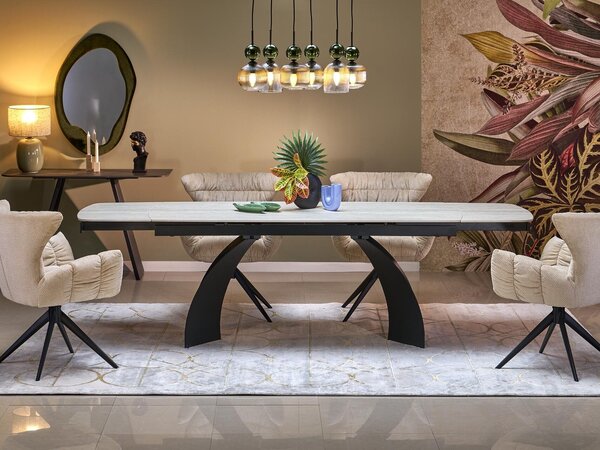 Asztal Houston 2177, 76x90cm, Fekete, Világos Travertine