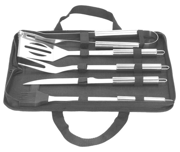 Springos rozsdamentes grill készlet, 5 darabos, grillszett táskában