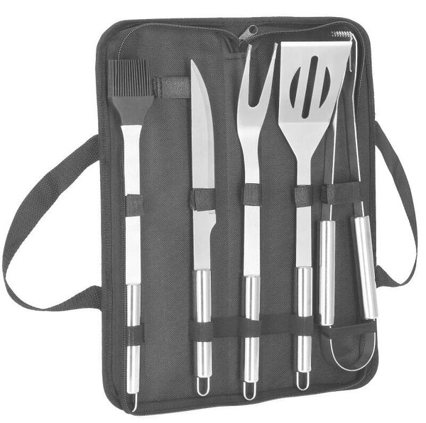 Springos rozsdamentes grill készlet, 5 darabos, grillszett táskában