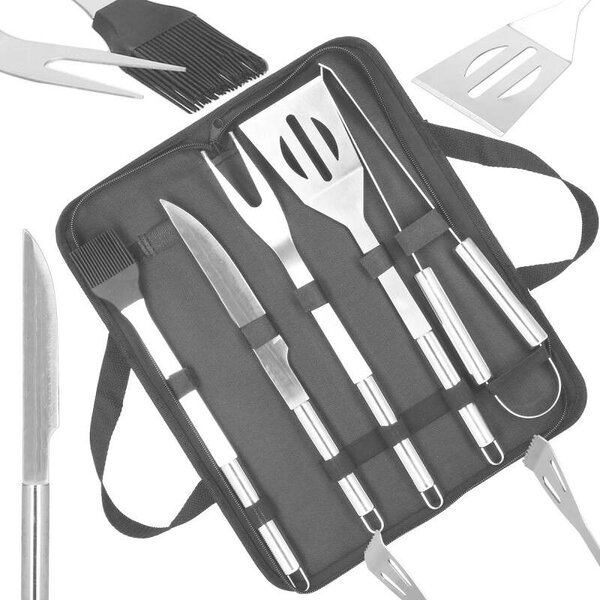 Springos rozsdamentes grill készlet, 5 darabos, grillszett táskában