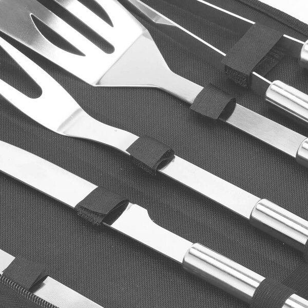 Springos rozsdamentes grill készlet, 5 darabos, grillszett táskában