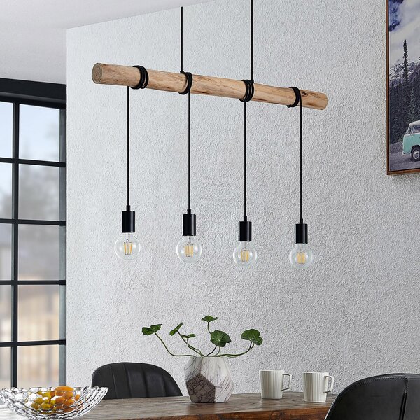 Függőlámpa Lindby, Ferris, dimmable, Fa, Étkező, Fém, Vintage