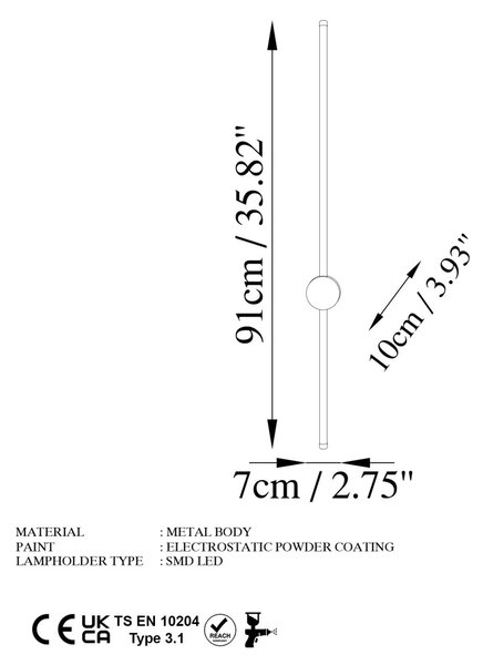 Sword 13487 arany fém LED falilámpa