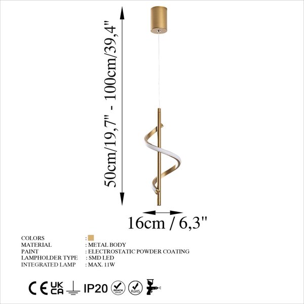 Lokma 13519 arany fém LED függőlámpa