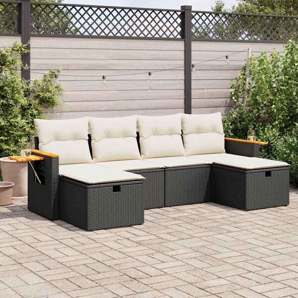 VidaXL Polyrattan Kerti Ülőgarnitúra - 6 részes - Fekete
