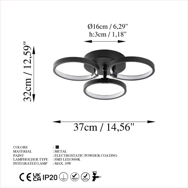 Halka-13310 fekete fém LED függőlámpa, 37 x 32 cm