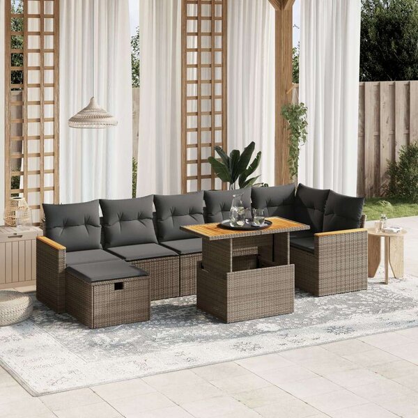 Polyrattan Kerti Ülőgarnitúra - 8 részes - Szürke