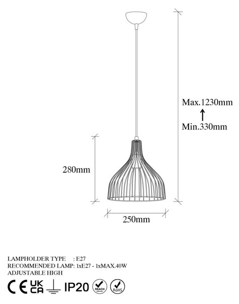 Cafu 11566 arany fém függőlámpa, 25 x 25 cm