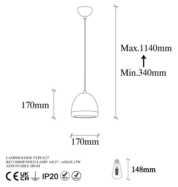 Mugo 10635 fekete-arany fém függőlámpa, Ø17 cm