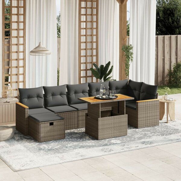 Polyrattan Kerti Ülőgarnitúra - 8 részes - Szürke