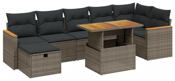 Polyrattan Kerti Ülőgarnitúra - 8 részes - Szürke