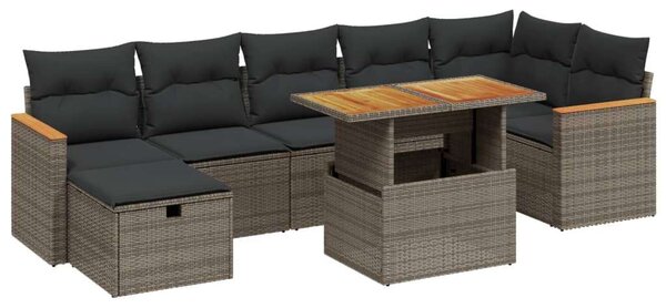 Polyrattan Kerti Ülőgarnitúra - 8 részes - Szürke
