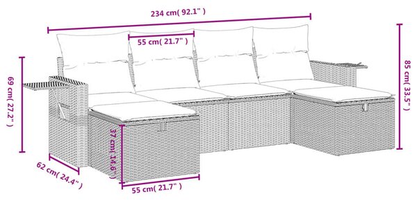 VidaXL Polyrattan Kerti Ülőgarnitúra - 6 részes - Fekete