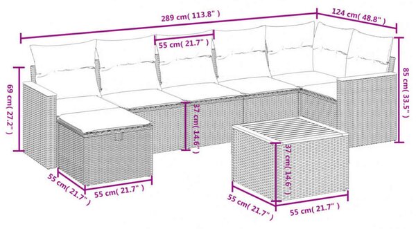 VidaXL Polyrattan Kerti Ülőgarnitúra - 8 részes - Szürke