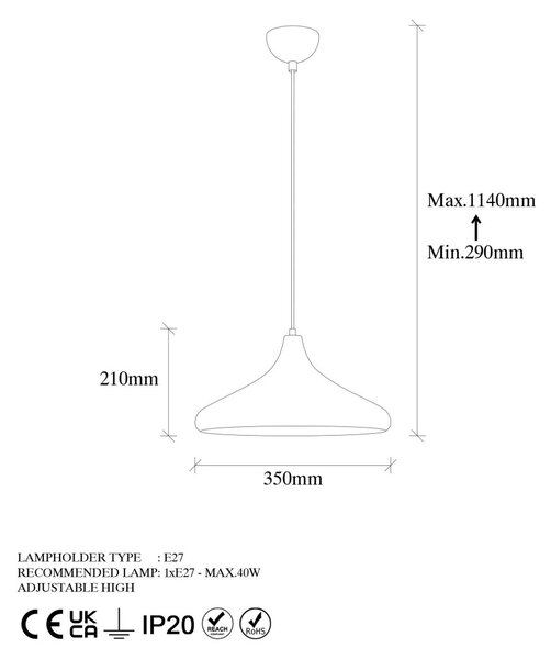 Barek 11544 patinás fém függőlámpa, Ø35 cm
