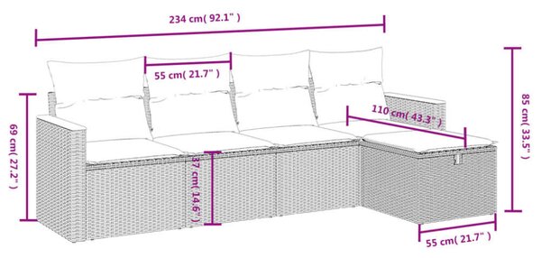 VidaXL Polyrattan Kerti Ülőgarnitúra - 5 részes - Szürke