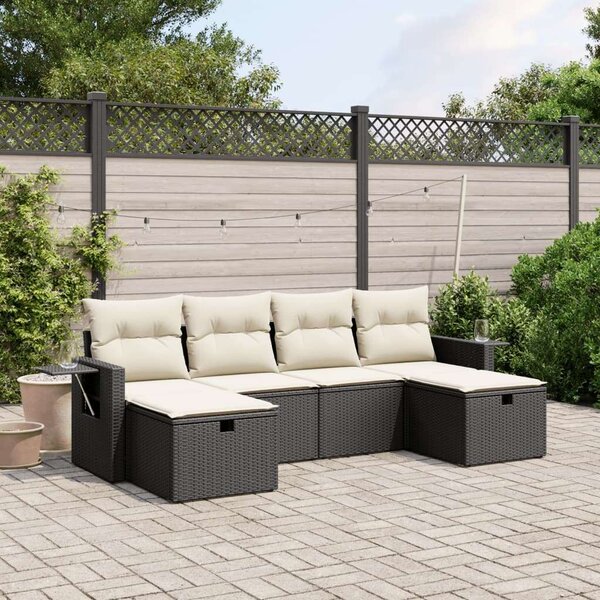 VidaXL Polyrattan Kerti Ülőgarnitúra - 6 részes - Fekete
