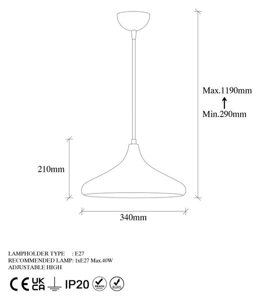 Barek 11545 fém függőlámpa, Ø34 cm